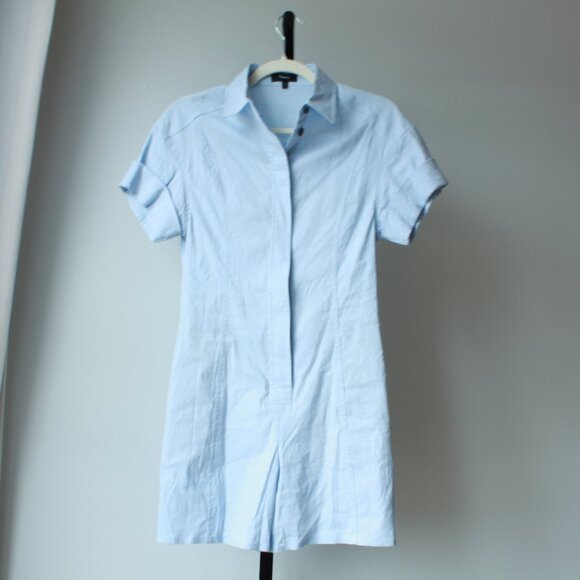 Theory Pants - Theory Romper Button Up Shorts Pockets Collar Pale Blue